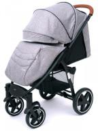 Коляска прогулочная Tomix "STELLA" 2021, (Grey+Black),  колеса передние 20,5 см, задние 28 см", пятиточечные ремни безопасности, накидка для ног, москитная сетка, дождевик, подстаканник, капюшон с замком раскрывается до бампера, амортизация передних колес